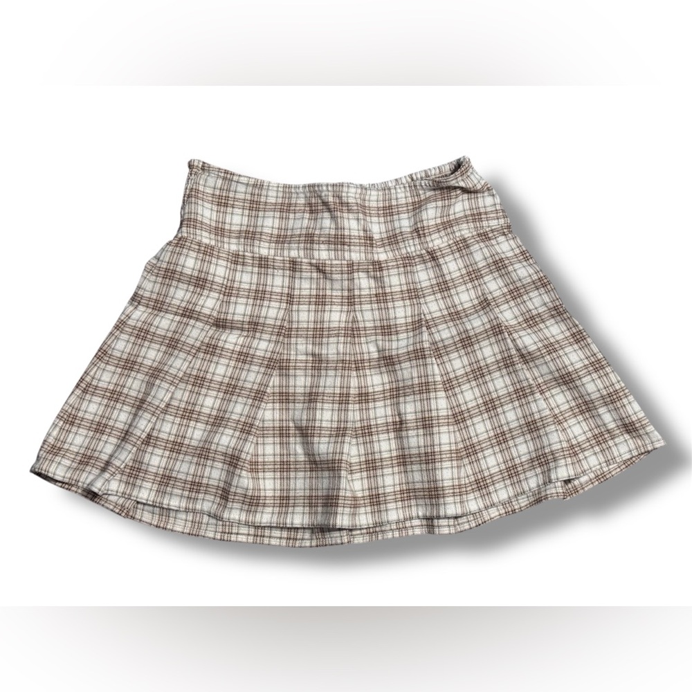 Hollister Tan & White High Rise Pleated Skirt EUC